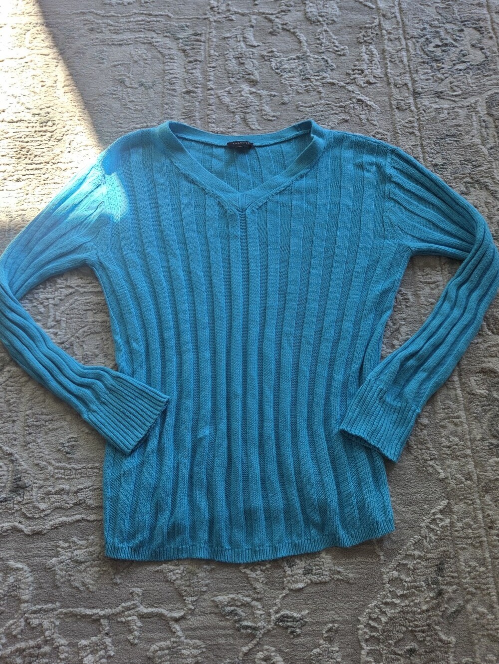 Talbots Bright Teal Ribbed V-Neck Sweater